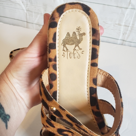 Camel Toes Leopard Print Wedge Sandals Open Toe Slip On Shoes Animal Print - Picture 6 of 13